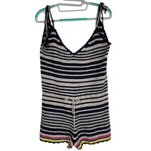 Zara Knit Boho Playsuit/Romper Solid Stripes & Colorful Vertical Trim